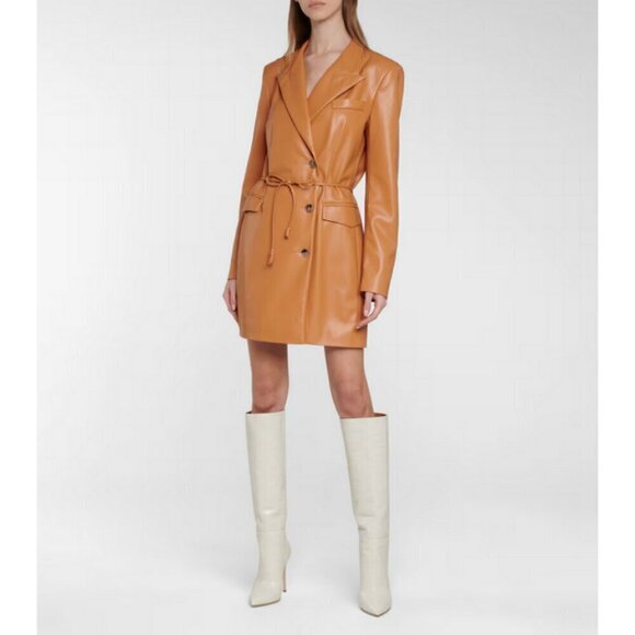 💕NANUSHKA💕 Remi Vegan Leather Blazer Dress ~ Light Brown Medium - Picture 7 of 16